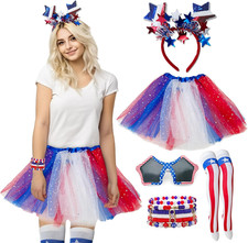 Women 4Th of July Patriotic Costume Tutu Set, Independence Day Outfit Accessorie