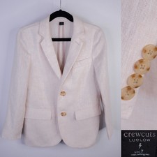 Crewcuts Ludlow Blazer 100 Linen Boys Size 7 Beige Two-Button Suit Jacket