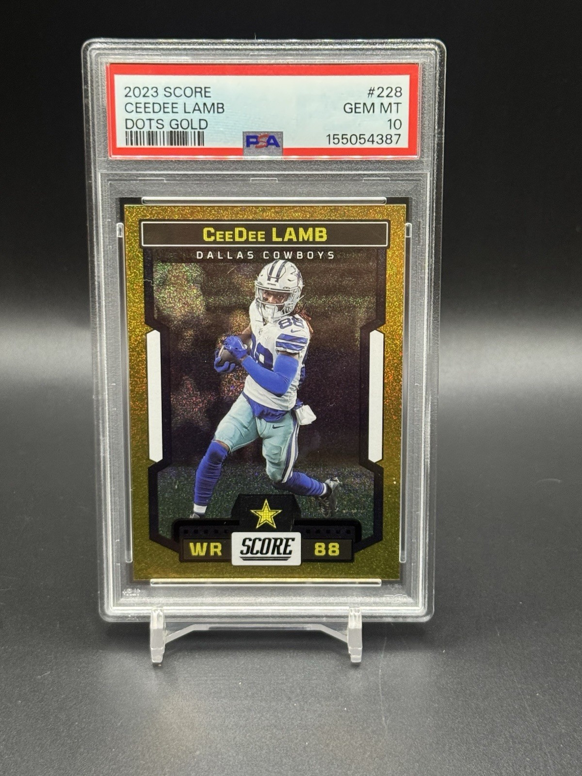2023 Score - CeeDee Lamb #228 Gold Dots /210 PSA 10