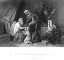 JACOB BLESSES SONS OF JOSEPH EPHRAIM ~ Old 1846 Geneis Bible Art Print Engraving