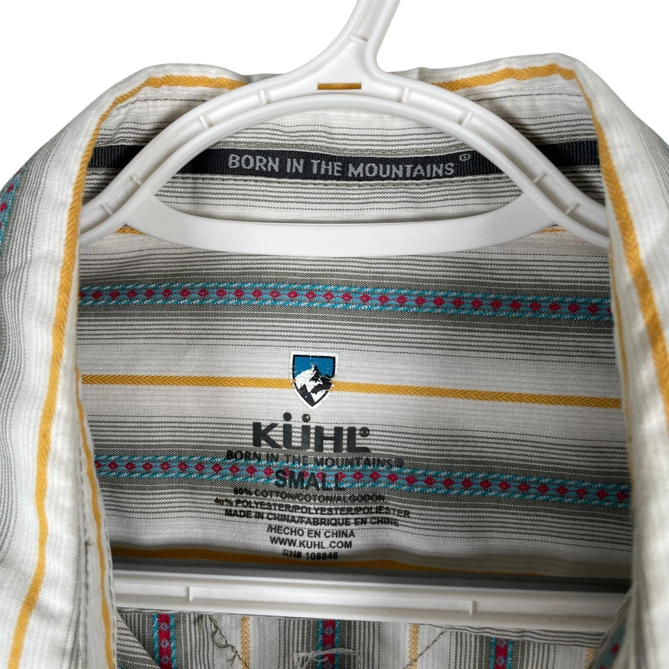 Camisa de exterior Kuhl para hombre con botones pequeña blanca azul a rayas S/S mezcla de algodón Foto 4 de 4