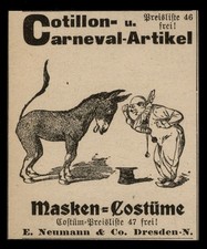 Alte Reklame Werbung 1910 Cotillon-Carneval-Artikel Masken-Cost&uuml;me Neumann & Co.