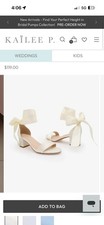 KAILEE P. White Satin Bow Bridal Ankle Strap Ribbon Tie Low Heel Rhinestone, 6 M