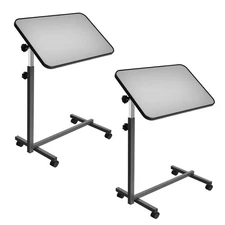 Set of 2 Overbed Rolling Table Laptop Food Tray Hospital Desk Tilting Top Gray