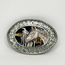 SISKIYOU SW-1 Williams Oregon Horse Enamel Pewter Belt Buckle 1985 Vintage