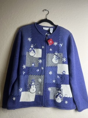 Croft & Barrow Christmas Holiday Snowman Cardigan Sweater Women P XL Grandma