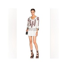 Ulla Johnson Samira Smocked Embroidered Drop Waist Mini Dress White size 4