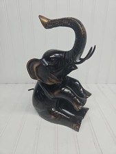Bronze Seated Trunk Up Elephant Statue 11.5 Inches Tall