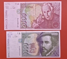 SPAIN LOT  TWO BANKNOTES  1992  1000 & 2000 PESETAS  P.163 & P.164  XF+