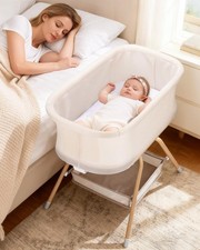 3 in 1 Baby Bassinet, Rocking Bedside Bassinet for Baby with Mesh Design So...