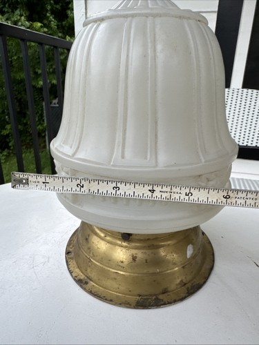 Salvaged Art Deco/MCM Frosted Glass & Brass Floral Pendant Ceiling Light Fixture - Picture 11 of 14