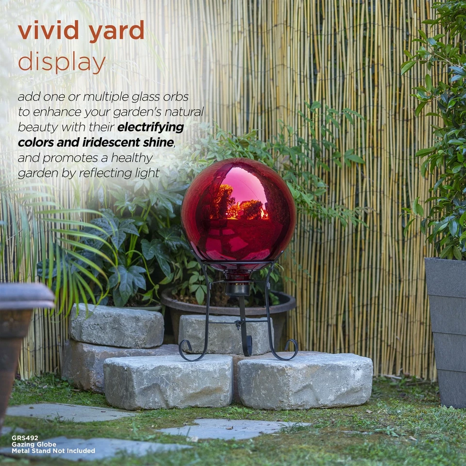 Globo de observación de vidrio rojo de 10 pulgadas para decoración de jardín interior exterior pieza de acento Foto 4 de 4