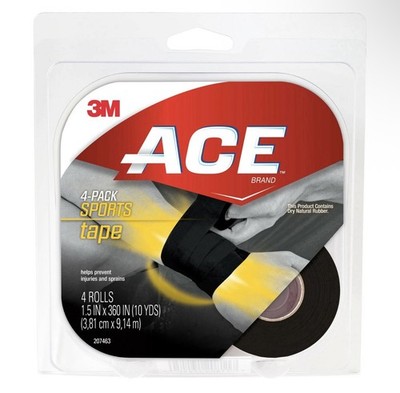 3M ACE Brand Sports Tape Black x 4 -  1.5'' x 10 Yds Each Athletic Support 207463