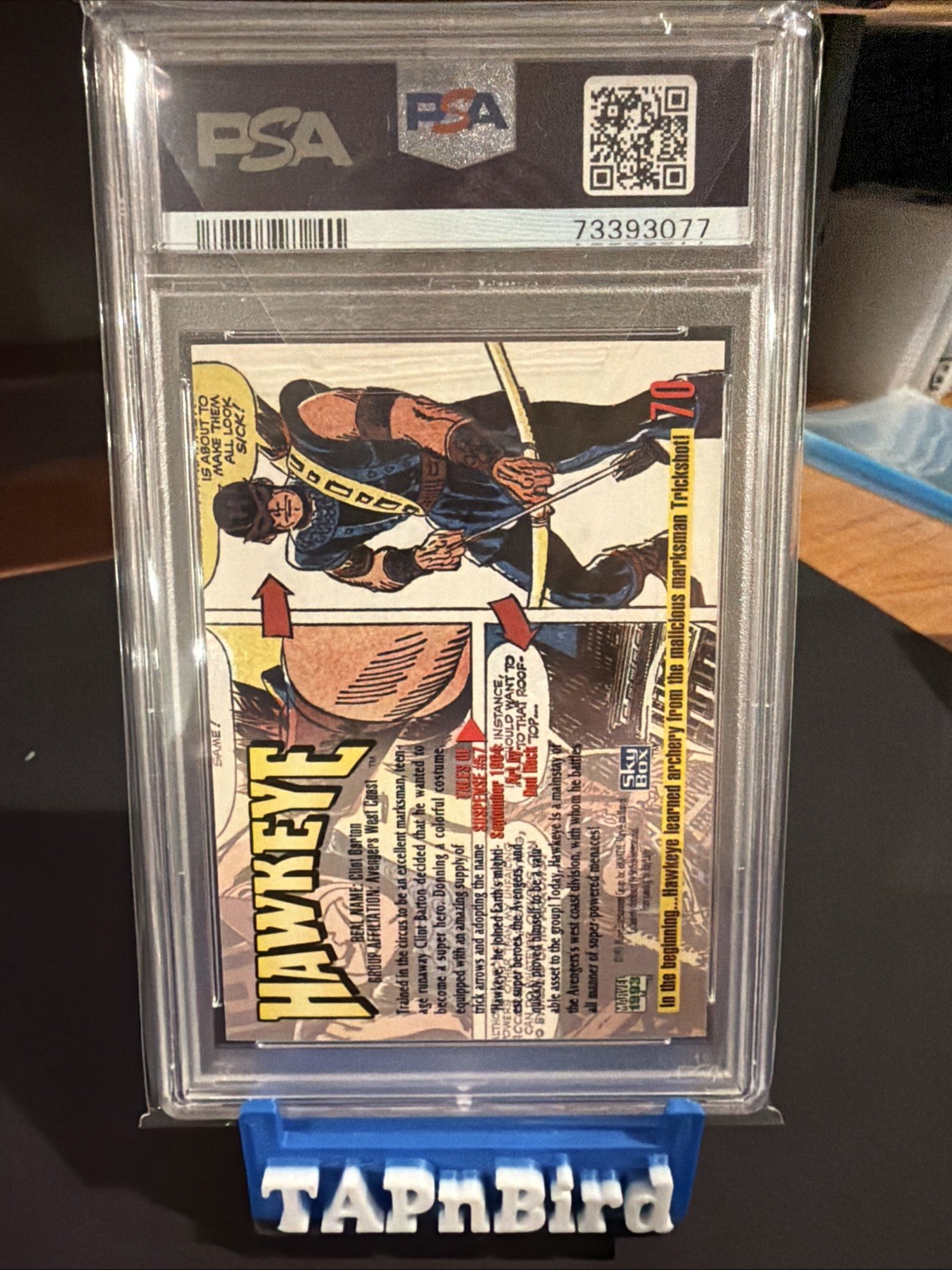 Hawkeye - 1993 Skybox Marvel Masterpieces #70 PSA 10 Low Pop view 2