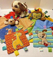 Lot of 5 TAGGIES Baby Crinkle Squares Lovey Blankets Plush Puppy Sensory toys