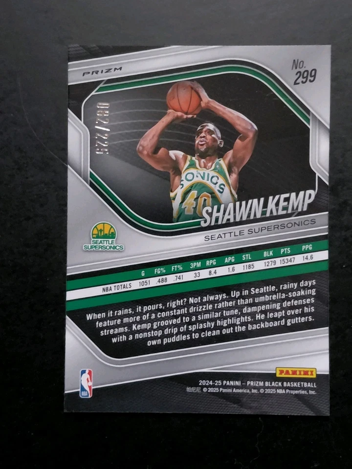 2024 - 25 帕尼尼 Prizm 黑色 Shawn Kemp 红色 /299 西雅图超级音速统治人 — 第 4/4 张图片