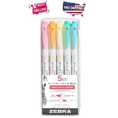 Calligraphy Brush Pens Dual Tip 5 Assorted Mild Colors No Bleed Water Resistant