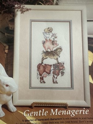 2 Cross Stitch Patterns Barnyard Animals and Fresh Vegetables - Cow Pig Bunny