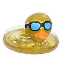 Inflatable Duck Pool Float Tube- Heavy Duty Vinyl UV Resistant Confetti Gold
