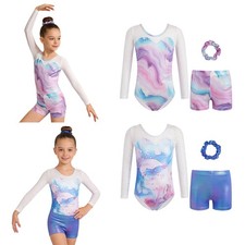 Girls Gymnastics Competition Sparkly Leotard Biking Bodysuit Mock Neck Unitard