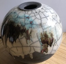 Sehr Große Raku Kugelvase, Keramik, Japanische Keramik