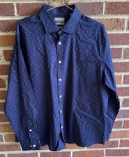 MICHAEL KORS Men  s Dress Shirt 17 1/2 34/35 XL Slim Fit Blue Geometric L/S