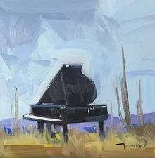 Grand Piano Western Art PRINT Painting by Artist Jose Trujillo 16"x16" Desert