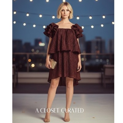 Custommade Kaeyla Ruffle Dress Brown Large NWT