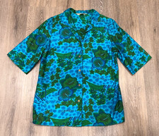 Vintage 50s 60s Royal Hawaiian Shirt Mens Medium Floral Map Blue Green READ
