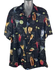 Paradise Found Aloha Hawaii Martini Cocktail Drink Glass Men VTG Shirt Black 3XL