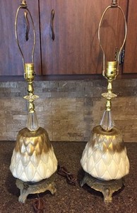 VTG-Retro-Gold-White-GLASS-LAMP-by-NOVELTY-CRYSTAL-CO-Vintage-28-034-Tall