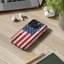 Tough Case for iPhone 14 - Distressed Vertical American Flag on Barn Wood Print