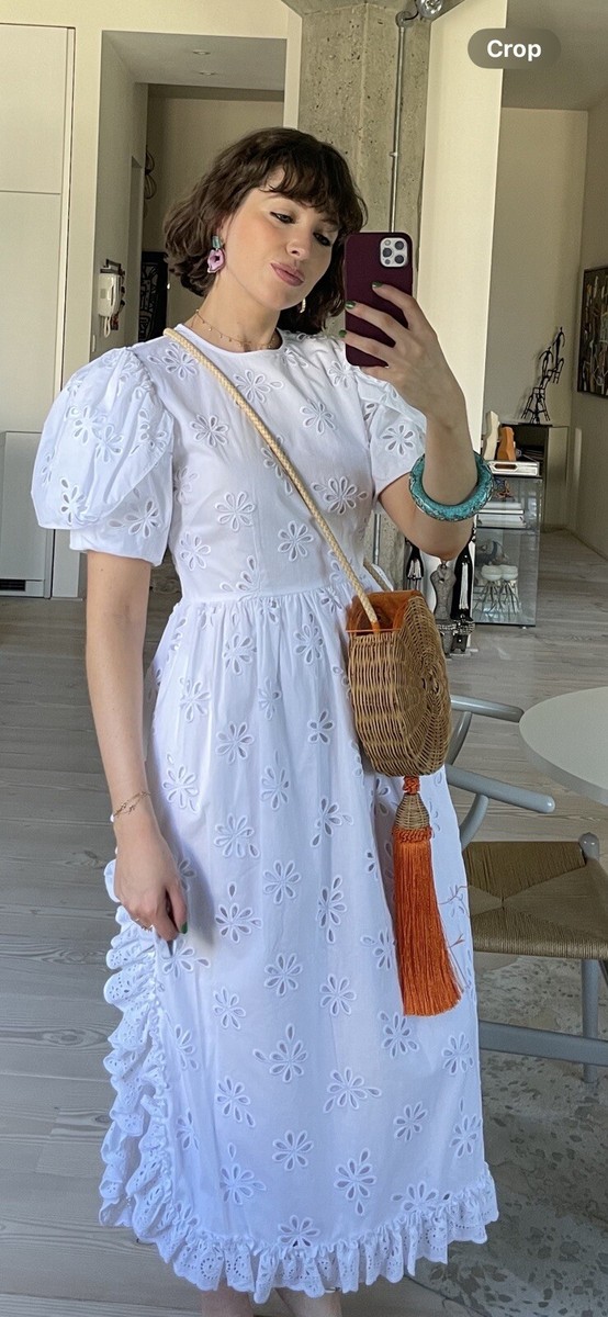 SIMONE ROCHA x H&M UK8- White Eyelet Broderie Anglaise Dress