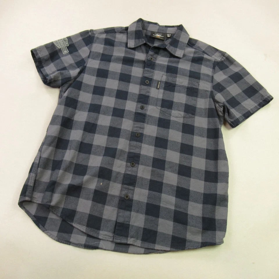 Harley Davidson Shirt Mens Large Short Sleeve Button Front Plaid Pocket Genuine - Image 3 of 4