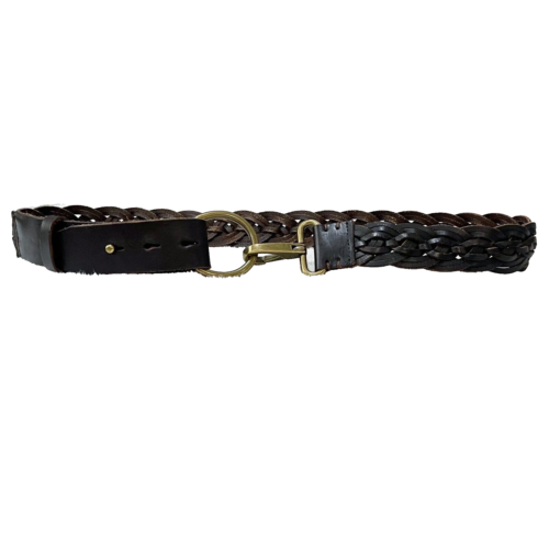 J Crew Womens Brown Woven Braided Genuine Leather Belt Small Solid Brass Buckle - Picture 1 of 10