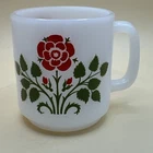 Vintage Glassbake rose coffee mug Milk Glass Printed Both Sides 1940s 1950s