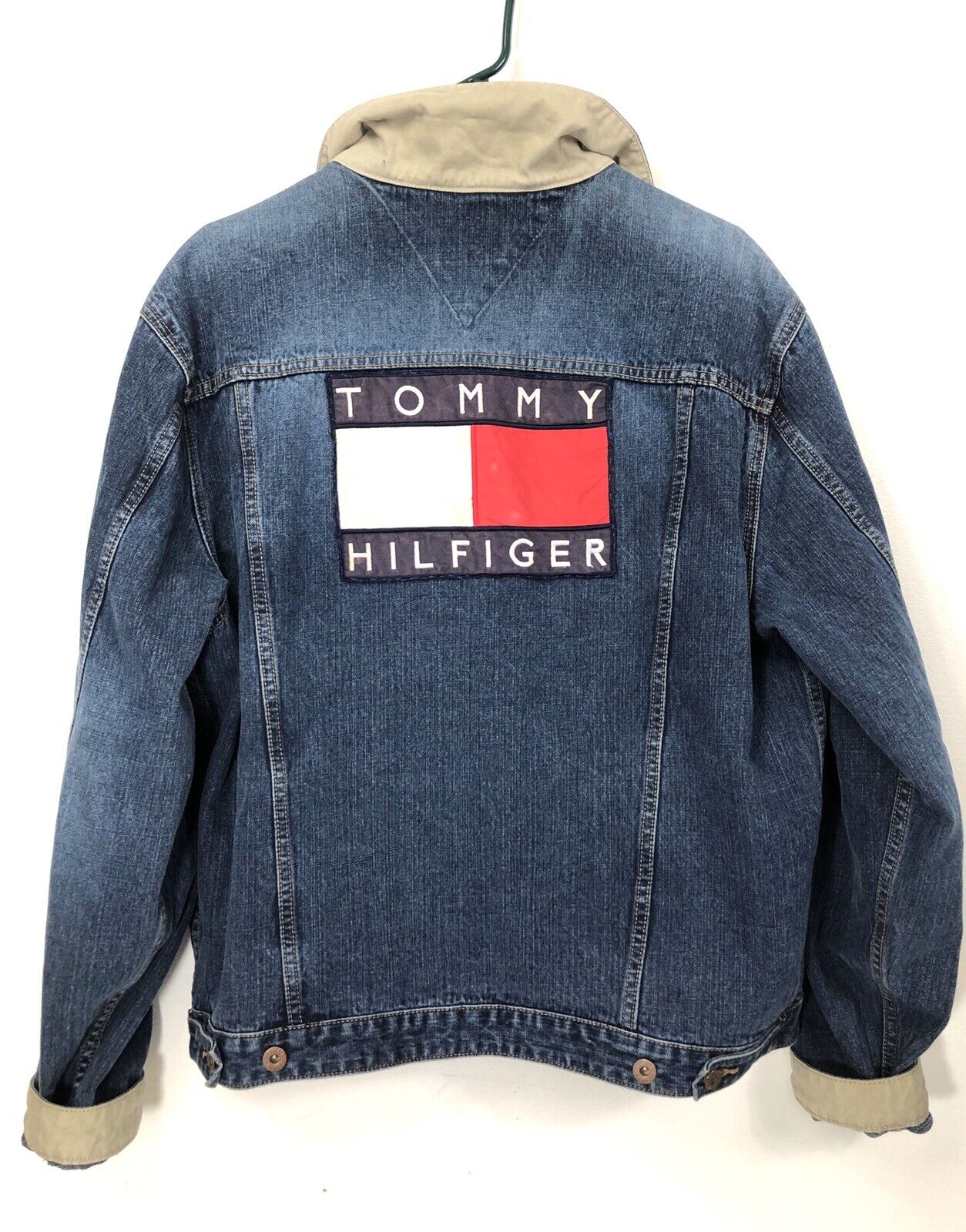 Tradicional ropa En segundo lugar Vintage Tommy Hilfiger Mens Large Denim Jacket Big Flag Logo Custom | eBay