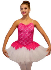 Poetic FUCHSIA Child Large Dance Costume Lace Peplum WHITE Ballet Tutu New