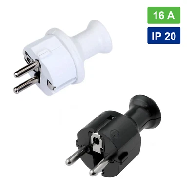 PLASTROL Schuko Stecker Eurostecker / weiß schwarz / 16A 230V IP20