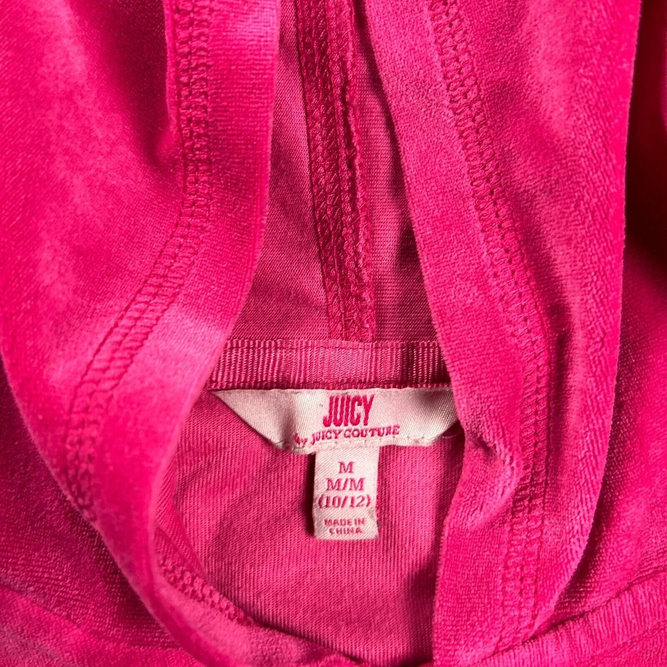 Juicy Couture Hoodie Girls Medium 10/12 Pink Full Zip Velour Casual Distressed - Image 3 of 4