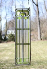 10" x 35.25" Handcrafted stained glass window panel Ginkgo leaf glass panel
