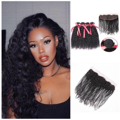 Ustar Natural Black Virgin Hair Jerry Curly Hair 3 Bundles with Frontal