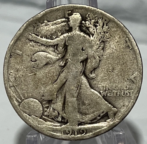 1919 S Walking Liberty Sillver Half Dollar Fine Full Date And Rims Nice Coin B1