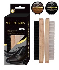 2 Shoe Brush Set Cleaning Kit Black Brown Polish Leather Boot Shine Brushes Care