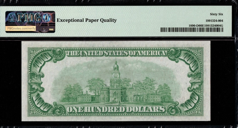 1929 $100 FRBN D00189363A P.M.G #66EPQ - Image 2 of 3