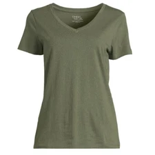 Time and Tru Womens V Neck Tee Short Sleeves Small 4-6 New with Tags Olive Green