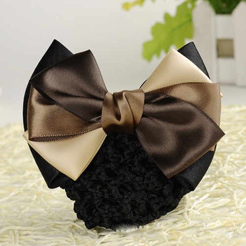 Women Satin Bow Barrette Double Bowknot Hair Net Hair Bun Barrette Hair Clip▱ - Picture 36 of 109