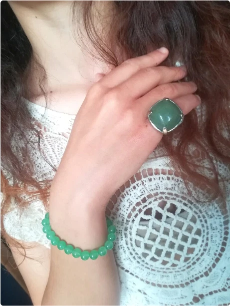 ANELLO GIADEITE VERDE NATURALE ART DÉCO, ANELLO DESIGN VINTAGE GIADA E ARGENTO - Immagine 3 di 4