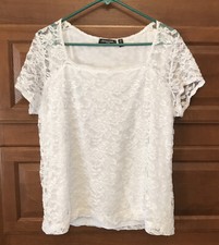 Notations white Lace Top S/S Lined Womens Sz. 1X Made in USA 1464