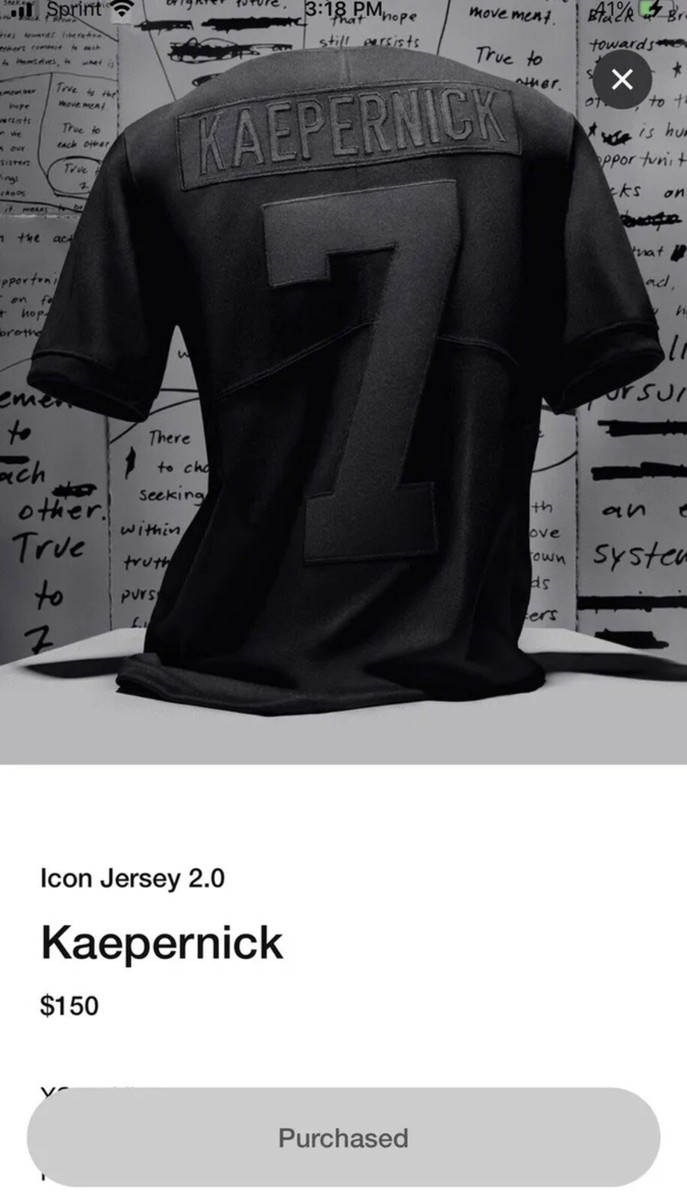 Authentic Nike Colin Kaepernick Icon Jersey Size 2xl Black for